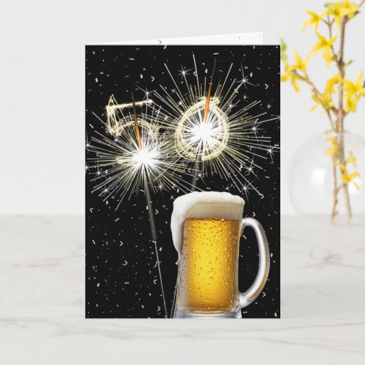 Carte 50e anniversaire Sparklers avec Beer Mug (Fleur jaune)
