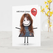 Carte 50e Anniversaire Stick Figure Girl avec Ballons Ro (Fleur jaune)