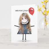 Carte 50e Anniversaire Stick Figure Girl avec Ballons Ro (Fleur jaune)