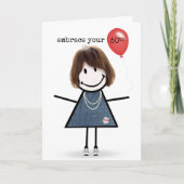 Carte 50e Anniversaire Stick Figure Girl avec Ballons Ro (Devant)