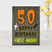 Carte 50e anniversaire : Thème Halloween Éffrayant, Nom (Fleur jaune)