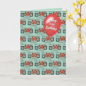 Carte 50e anniversaire Timbres verts à l'ancienne (Fleur jaune)