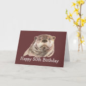 Carte 50e Humour d'anniversaire avec loutre d'aquarelle (Fleur jaune)