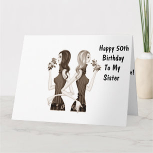 Carte **50e** SOUHAITE L'ANNIVERSAIRE À MA **SOEUR**