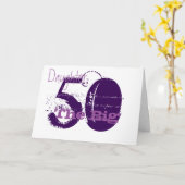 Carte 50ème anniversaire pour fille, texte violet sur bl (Fleur jaune)