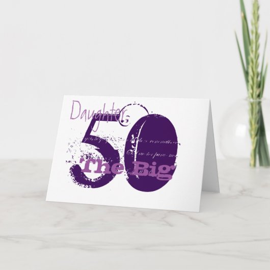 Carte 50ème anniversaire pour fille, texte violet sur bl (Devant)