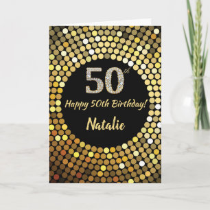Carte 50th Birthday Black and Gold Glitter Card