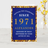 Carte 50th Birthday Born 1971 Gold Blue Ajouter Votre No (Fleur jaune)
