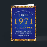 Carte 50th Birthday Born 1971 Gold Blue Ajouter Votre No<br><div class="desc">50e anniversaire,  carte d'anniversaire bleu et or pour ces personnes spéciales nées en 1971. Customisez facilement le texte à l'avant et à l'intérieur de cette carte d'anniversaire en utilisant le modèle fourni. Une partie de la gamme de normes d'établissement de cartes de voeux.</div>