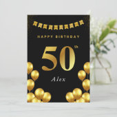 Carte 50th Birthday Card Black and Gold Balloons (Debout devant)
