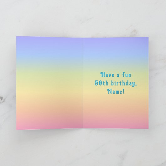 Carte 50th Birthday — Fun Cake & Candles, w/ Custom Name (Intérieur)