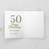 Carte 50th happy anniversary name date silver gold date  (Intérieur)