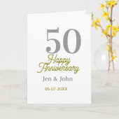 Carte 50th happy anniversary name date silver gold date  (Fleur jaune)