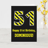 Carte "51" rayé noir et jaune ; cinquante-et-unième (Fleur jaune)