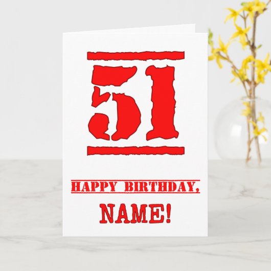 Carte 51e anniversaire : Amusant, Timbre en caoutchouc r (Fleur jaune)
