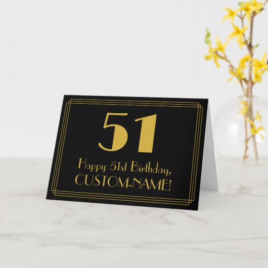 Carte 51e anniversaire : Art Déco Inspiré Look "51" + No (Fleur jaune)