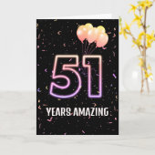 Carte 51e anniversaire Ballons et Confetti (Fleur jaune)