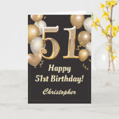 Carte 51e anniversaire Ballons Noir et Or Confetti (Fleur jaune)