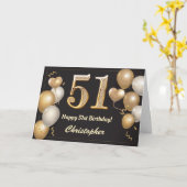 Carte 51e anniversaire Ballons noirs et or Anniversaire (Fleur jaune)