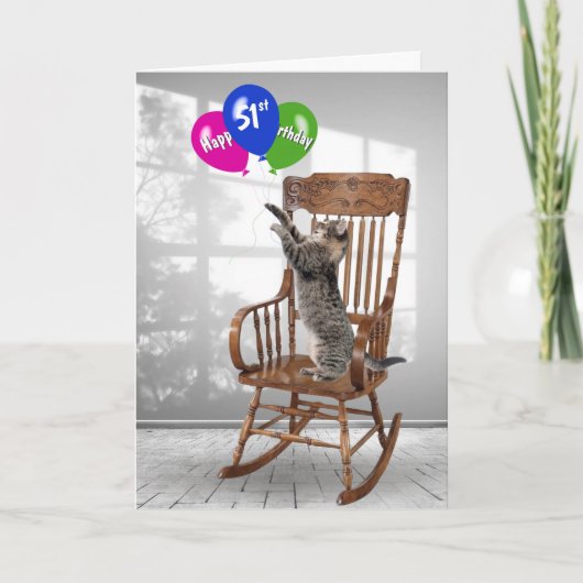 Carte 51e Anniversaire Chat Avec Ballons (Devant)