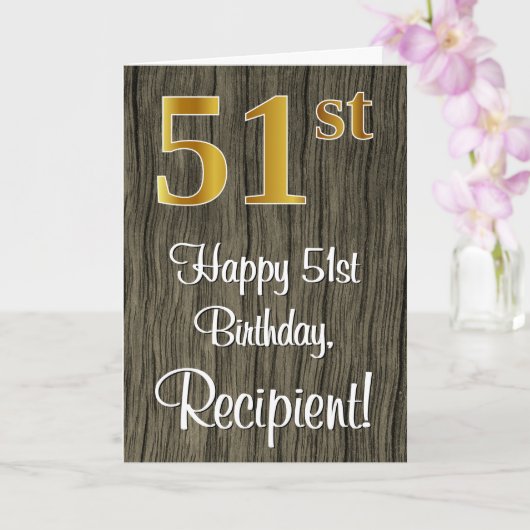 Carte 51e anniversaire : Elégant Faux Gold Look #, Faux (Orchidée)