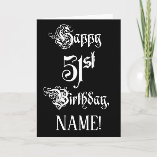 Carte 51e anniversaire : Fancy, Elegant Script + Nom per (Devant)
