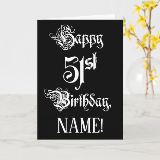 Carte 51e anniversaire : Fancy, Elegant Script + Nom per (Fleur jaune)