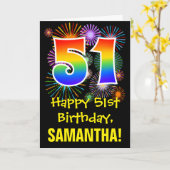 Carte 51e anniversaire : Fun Motif Fireworks + Rainbow 5 (Fleur jaune)
