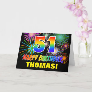Carte 51e anniversaire : Gras, Amusants, Feu d'artifice,
