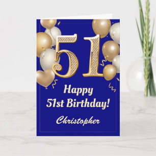 Carte 51e anniversaire Marine Bleu et Ballons d'or Confe