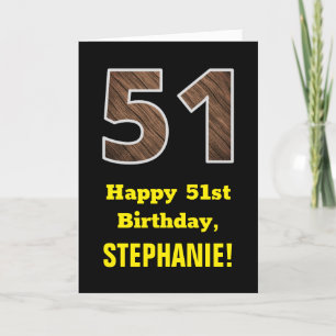 Carte 51e anniversaire : Nom, Motif Faux Wood Grain "51"