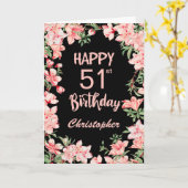 Carte 51e anniversaire Peach rose Aquarelle Florale Noir (Fleur jaune)