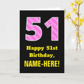 Carte 51e anniversaire : Pink Stripes and Hearts "51" + (Fleur jaune)