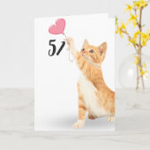 Carte 51e anniversaire tabby chat avec ballon cardiaque (Fleur jaune)