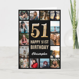 Carte 51e Joyeux Anniversaire Black and Gold Photo Colla