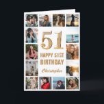 Carte 51e Joyeux Anniversaire Collage photo d'or et blan<br><div class="desc">51e Joyeux Anniversaire Gold et White Photo Collage Carte Anniversaire. Pour plus de personnalisation,  cliquez sur le bouton "Customiser" et utilisez notre outil de conception pour modifier ce modèle.</div>