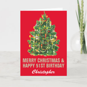 Carte 51e Joyeux Anniversaire et Joyeux Noël Rouge & Or