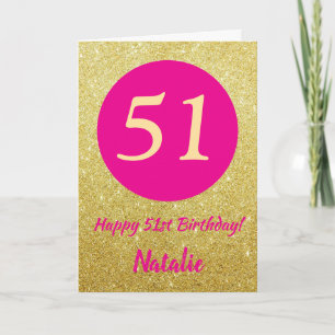 Carte 51e Joyeux anniversaire Hot rose et Parties scinti