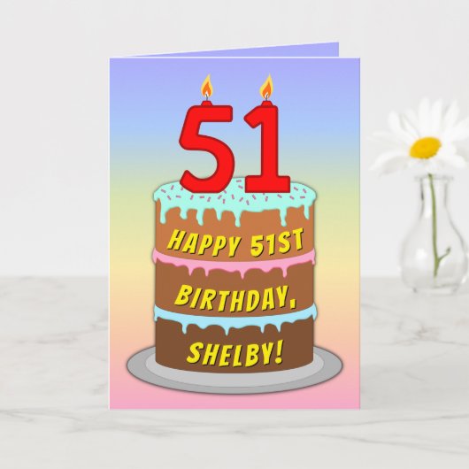 Carte 51st Birthday — Fun Cake & Candles, w/ Custom Name (Petite plante)