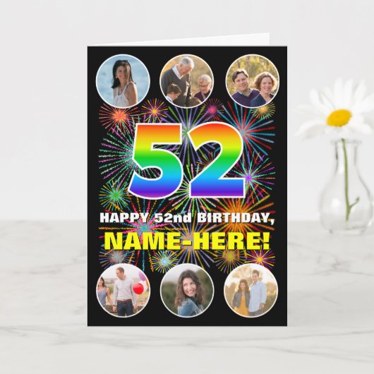 Carte 52e anniversaire : Arc en ciel amusant #, Nom pers (Petite plante)