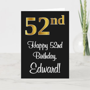 Carte 52e anniversaire ~ Elégant Luxueux Faux Gold Look 