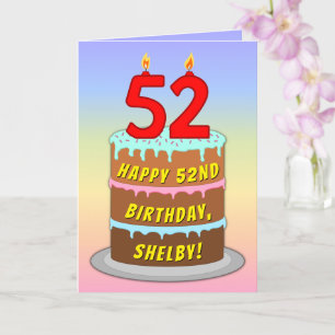 Carte 52e anniversaire — Fun Cake & Candles, avec nom pe