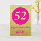 Carte 52e anniversaire heureux Hot rose et Parties scint (Fleur jaune)