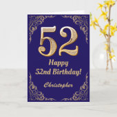 Carte 52e anniversaire Marine Parties scintillant bleu e (Fleur jaune)
