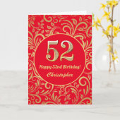 Carte 52e anniversaire Motif Floral rouge et or (Fleur jaune)