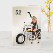 Carte 52e Anniversaire, Moto et Fille (Fleur jaune)