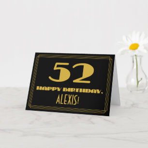 Carte 52e anniversaire : Nom + Art Déco Inspiré Look "52