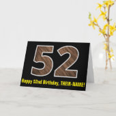 Carte 52e anniversaire : Nom + Faux Wood Grain Motif "52 (Fleur jaune)