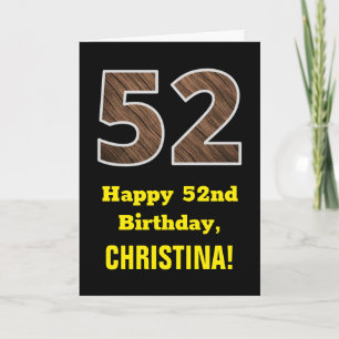 Carte 52e anniversaire : Nom, Motif Faux Wood Grain "52"