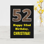Carte 52e anniversaire : Nom, Motif Faux Wood Grain "52" (Fleur jaune)